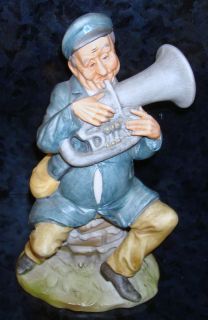 Antique MAN PLAYING TUBA Porcelain Statue Figurine Figure A WITH A 