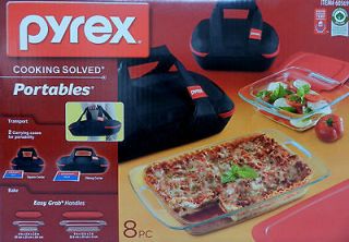 New Pyrex 8 Piece Glass Bakeware Set Portables with Carriers Bake Ware 
