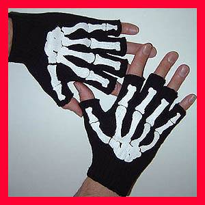 GOTHIC Mens Misfit White Skeleton Bones Fingerless Black Work Gloves 