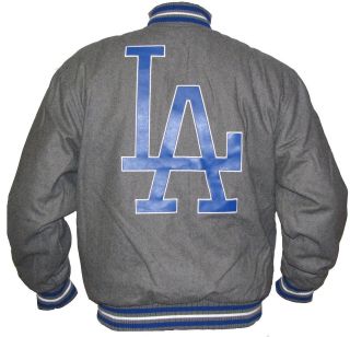 MLB LOS ANGELES LA DODGERS GRAY BLUE BIG LOGO WOOL REVERSIBLE JACKET 