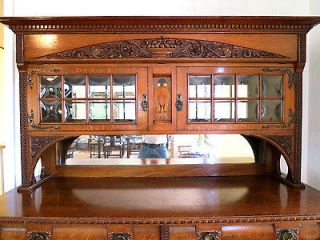 Magnificent Solid Oak China Cabinet   Richly Carved, with Bubble Glass 