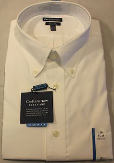 New Mens Croft & Barrow Solid White Dress Shirt Classic Fit   100% 
