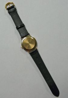 Geneve Mens Solid 14k Gold Watch With Leather Strap