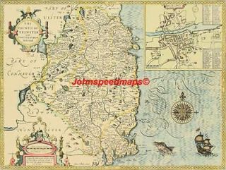 Old Leinster DUBLIN John Speed Replica map c.1610 ALL Hand Coloured 