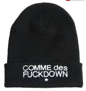 MENS WOMENS NEW COMME des FuckDown Beanie Knit Hat Cuff Brim Black