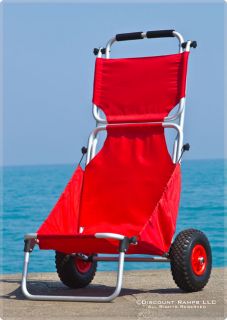 RED FOLDING BEACH CHAIR FISHING ​COOLER DOLLY WAGON CART (BFC RED)