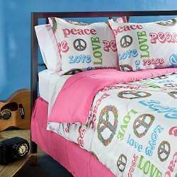 FULL PEACE SIGN AND LOVE BED IN A BAG COMFORTER BED SET NEW