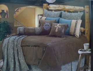   Rustic Lodge Brown Turquoise Tooled Paisley Comforter Bedding Set 5 Pc
