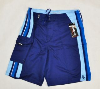 Da Hui Mens Swim Board Shorts Light/Navy Blue Stripes Size 32