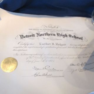 1925 DETROIT NORTHERN HIGH SCHOOL DIPLOMA ESTHER ROGER MINT