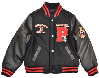 US Polo Assn Boys Black & Red Wool Varsity Jacket Size 4 5/6 7 $85