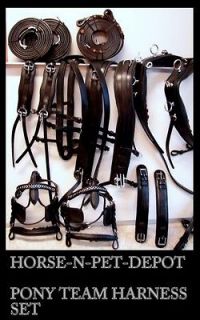 Heavy Duty CART Cob SMALL HORSE Team DRIVING BLACK LEATHER Harness 