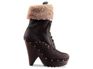 Sam Edelman Free People WINSFORD Lace up Faux Fur Brown Wedge Leather 