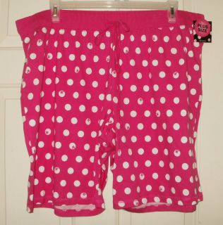 New 100% Cotton Pajama Bermuda Sleep Shorts 2X or 3X Pink Polka Dot 