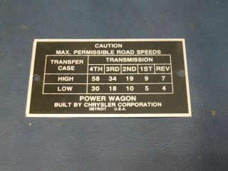   Wagon Civilian 1946 to 1967 Road speed data plate (Mount holes off