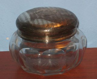 Vintage Powder Jar Sterling Silver Lid (0.67 toz) Clear Glass Crystal 