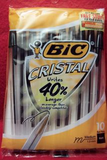 Pack/10 Bic Cristal Cristal Crystal ballpoint pens, black, New, FREE 