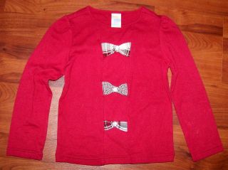 Girls GYMBOREE Red Black Ivory Cotton Bow Tie Button Long Sleeve Shirt 