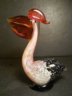   Art Glass Pelican Statue or Paperweight He Has a Big Fish n His Mouth