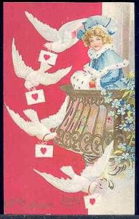 Valentine Day, Gibson, Young Girl on Balcony, Doves