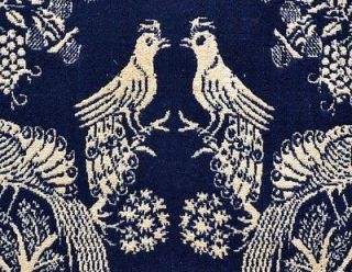 antique 1800 blue coverlet hand woven bird house church narrow loom 