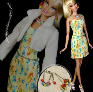   outfit / coat/ belt+ jewelry necklace earrings for Barbie Doll #522