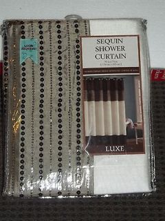 Luxe Sequin Luxury Fabric Shower Curtain Chocolate, Cream & Mocha 