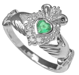   Emerald Claddagh Celtic Ladies Ring Irish sz 7.5 6.5 8.5 7.75 6.75