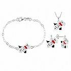   Silver Enamel Dog Three Piece Childrens Set Earrings Bracelet Pendant