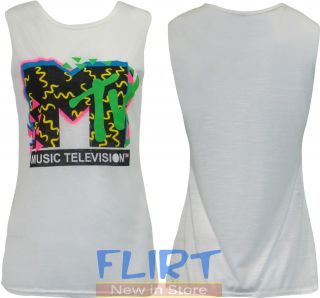 Womens Music MTV T shirt Neon Green Printed Ladies Sleeveless Vest Top 