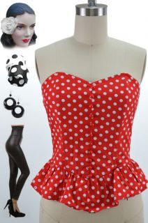50s Style RED & White POLKA DOT Bombshell BUSTIER Top w/Button 