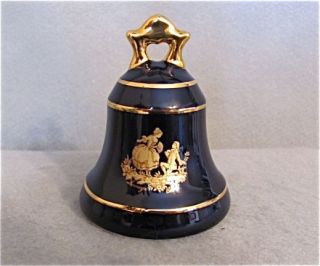   “Castel” Cobalt Blue French Porcelain Bell with 22K Gold Trim