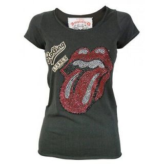 Amplified Ladies Rolling Stones Diamante Scoop Neck T Shirt NEW