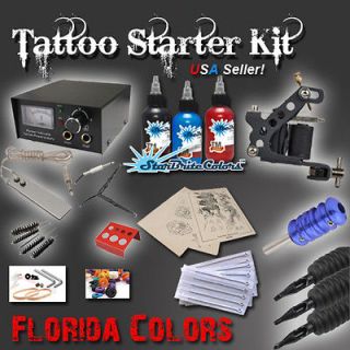 New Beginner Tattoo Kit Gun Power Supply STARBRITE Ink Set One Machine 