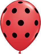 Red Polka with Black Dot Set of (10) 11 Qualatex Latex Balloons