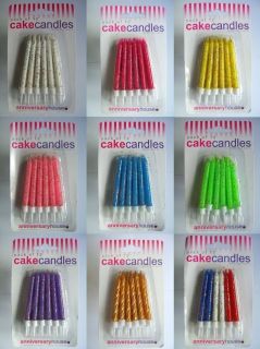 12 CAKE CANDLES with Holders   Range of Colours (Glitter/Birthday 