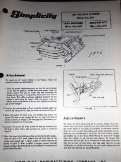 Simplicity Operators Manual 1970 48 Rotary Mower Leaf Mulcher Adapter 
