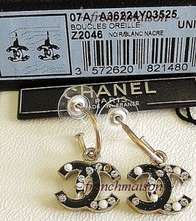 AUTHENTIC CHANEL Shimmer Black CC Logo CRYSTAL+PEARL Dangle Charm 