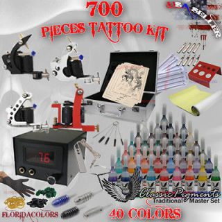   Tattoo Kit Set LCD Power Supply 40 Color Ink 4 Machine Gun Case