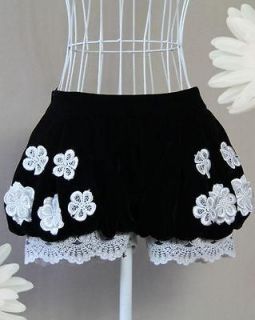 Sweet Black Embroidery Velvet Lace Knickerbockers Pants S M L