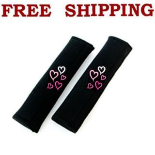 New 2pc Pink Red Hearts Shoulder Pads / Seat Belt Covers