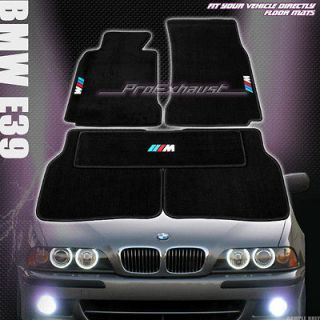  FRONT+REAR+CENTER FLOOR MATS CARPET LOGO 97 03 BMW E39 5 SERIES BLACK