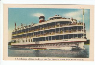 SS Columbia Bob Lo Bois Blanc Island Park Ferry Canada Postcard ON 