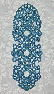 Beautiful Blue Ribbon Hearts Bookmark, Lace, Machine Embroid