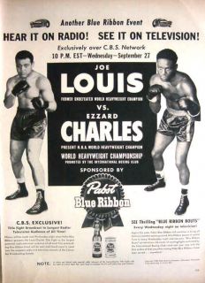 1950 PABST BLUE RIBBON   JOE LOUIS VS. EZZARD CHARLES   PRINT AD