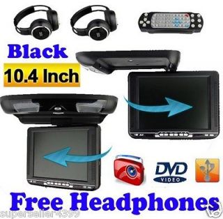 Beige 10.4 Flip Down Roof Mount Car CD DVD Player Wireless Headphones 