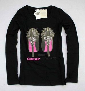 High Heeled Shoes Womens Punk T Shirt/Top 17921 Gray/Black (4 size)