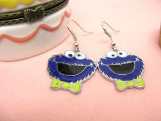   Sesame Street Cookie Monster in Yellow Bow Tie Blue Dangle Earrings