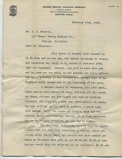 1915 Letter (5 pgs) C B Brayton & J F Kelly Singer Sewing Machine Co w 