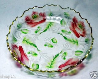   Bohemian Moser Theresienthal Transparent Enameled & Cut Floral Bowl